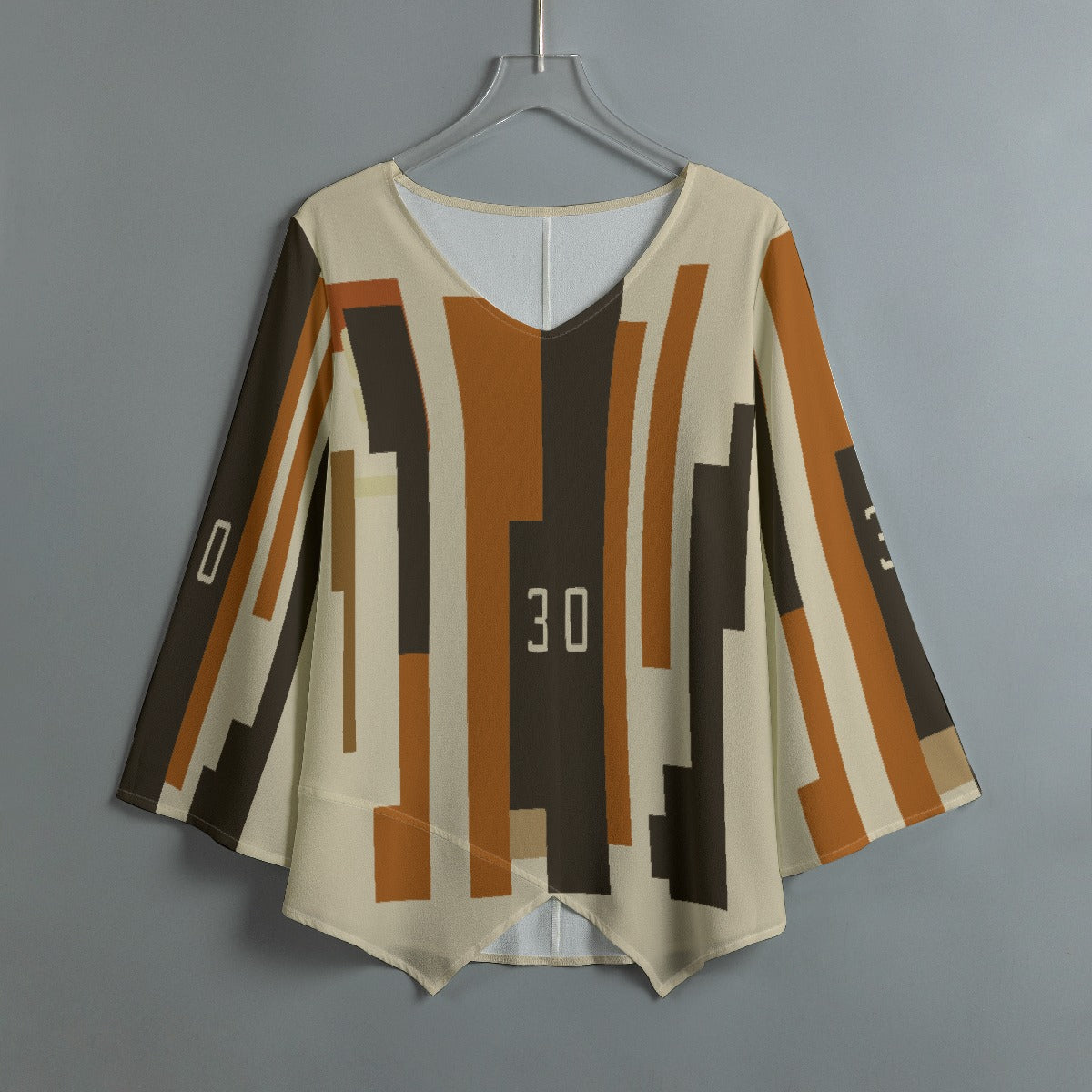 All-Over Print Women's V-neck T-shirt With Irregular Hem