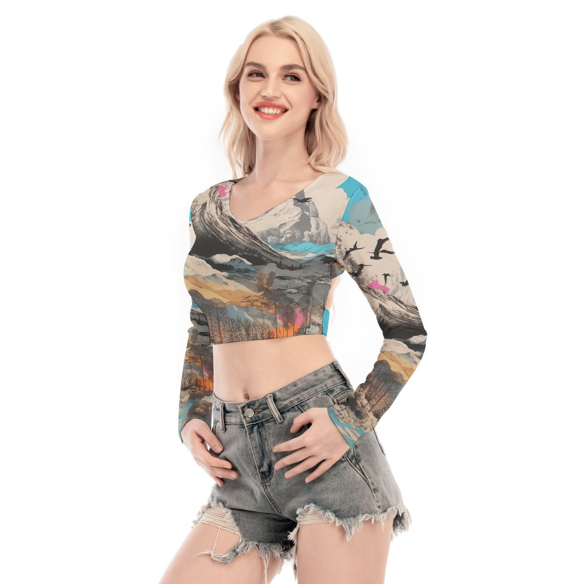 All-Over Print Women's Back Hollow T-shirt With Strap