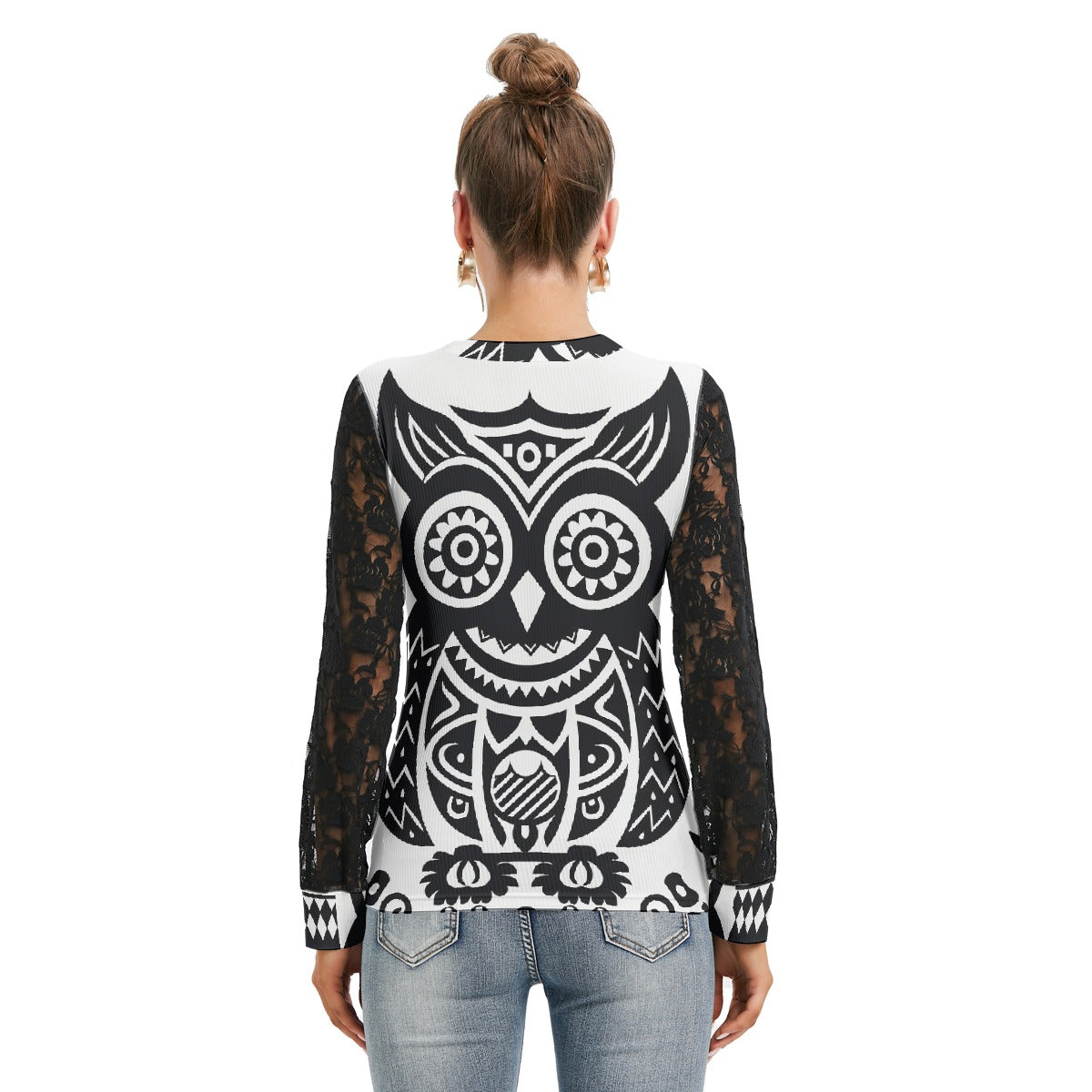 All-Over Print Women's T-shirt And Sleeve With Black Lace