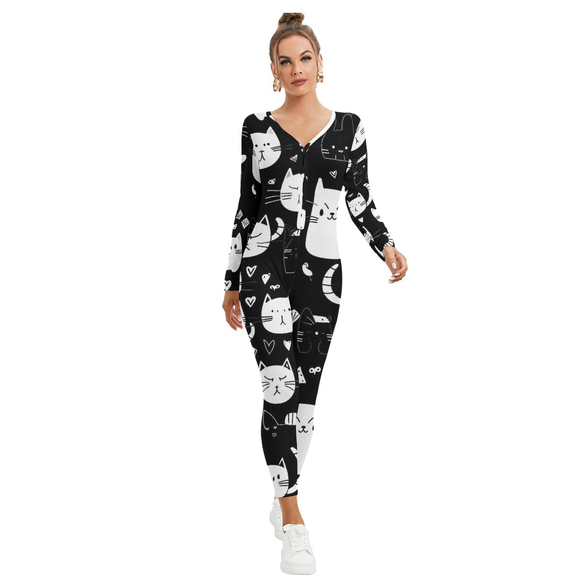 All-Over Print Women's Plunging Neck Jumpsuit