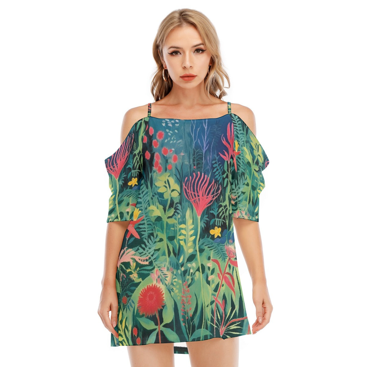 All-Over Print Women's Off-shoulder Cami Dress