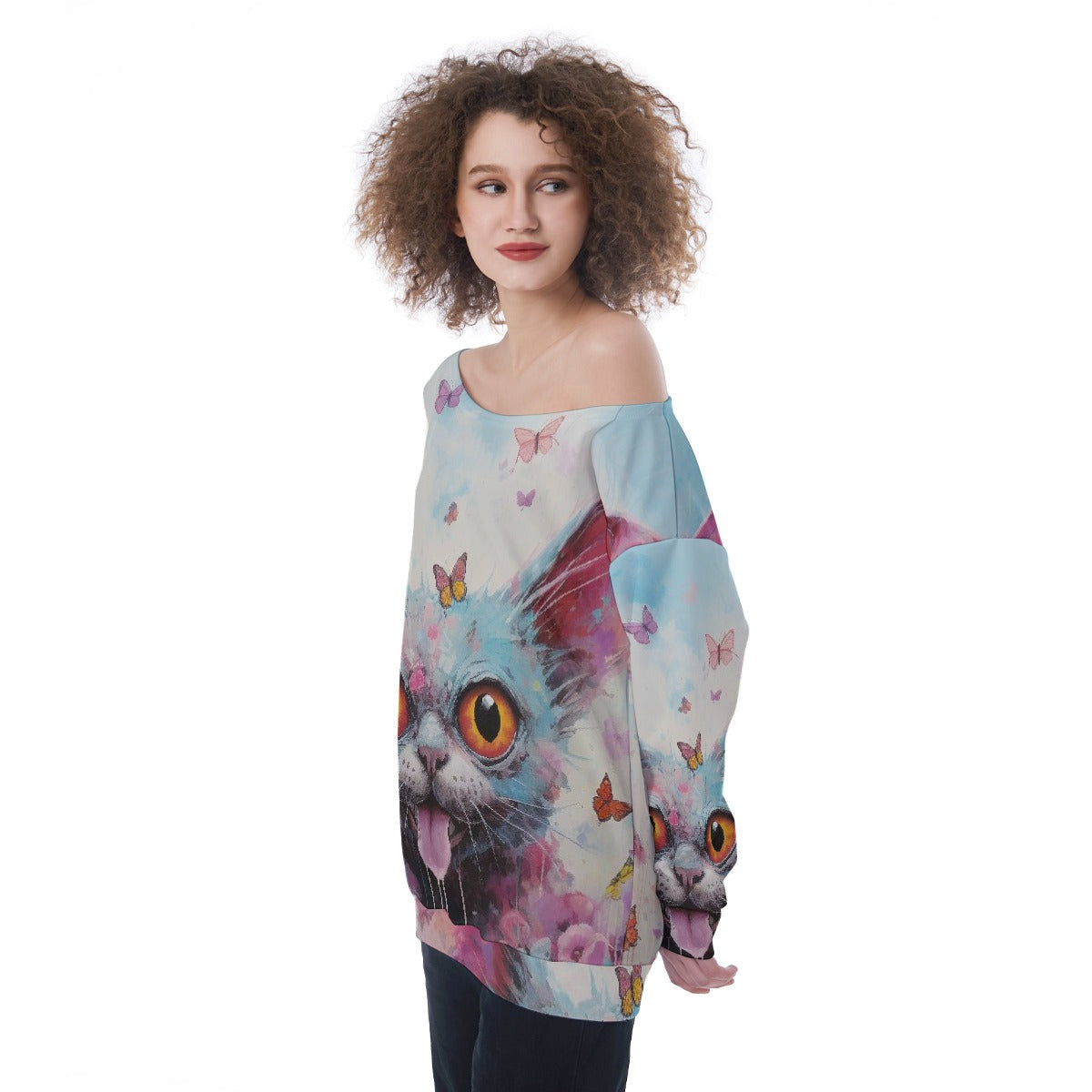 All-Over Print Oversized Women's Off-Shoulder Sweatshirt