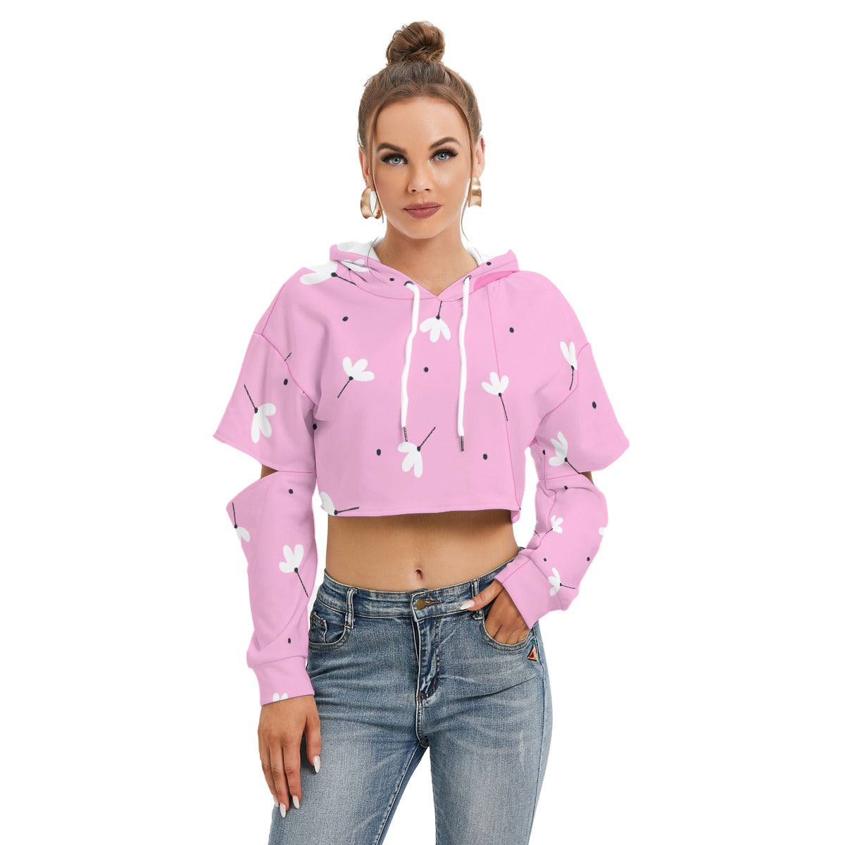All-Over Print Women's Heavy Fleece Hoodie With Hollow Out Sleeve
