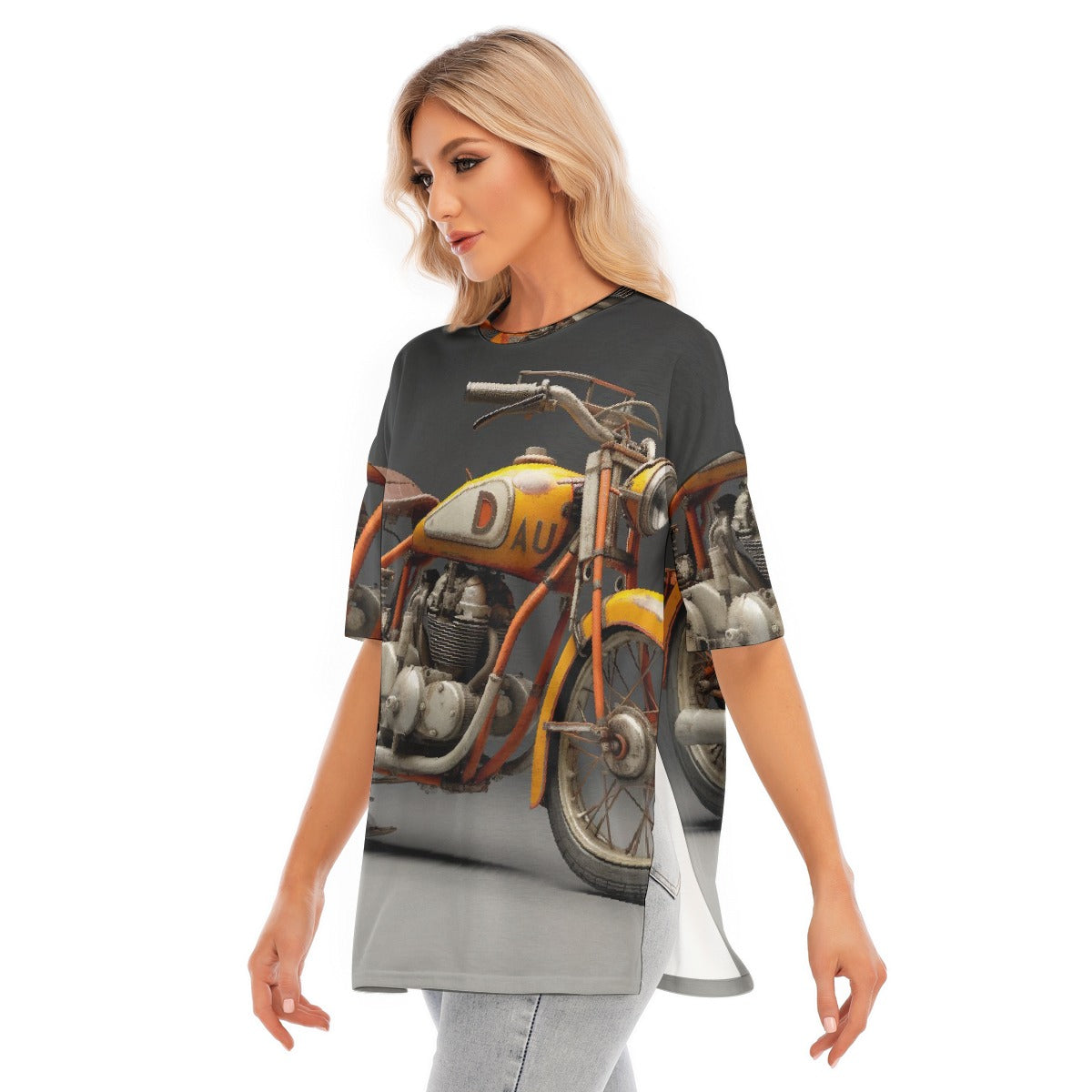All-Over Print Women's Short Sleeves T-shirt With Hem Split