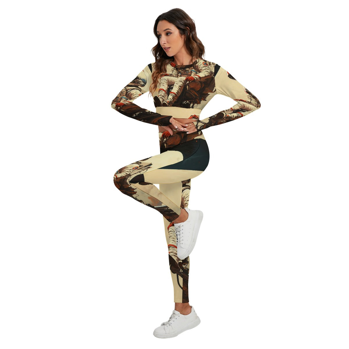 All-Over Print Women's Sport Set With Backless Top And Leggings