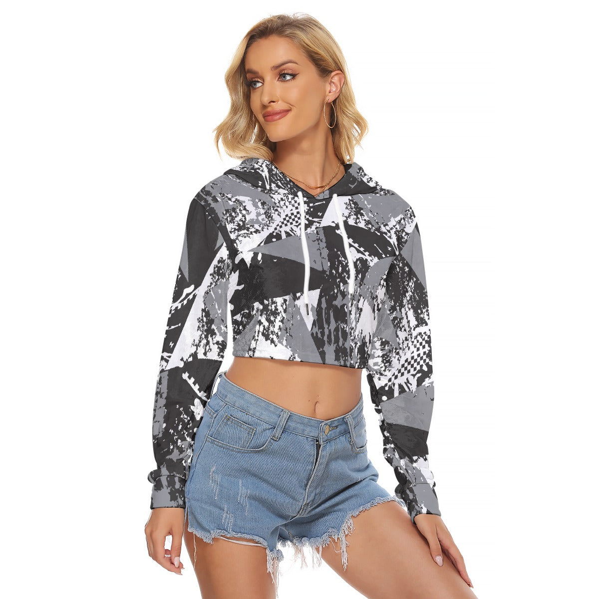 All-Over Print Women's Crop Top Hoodie|Velvet