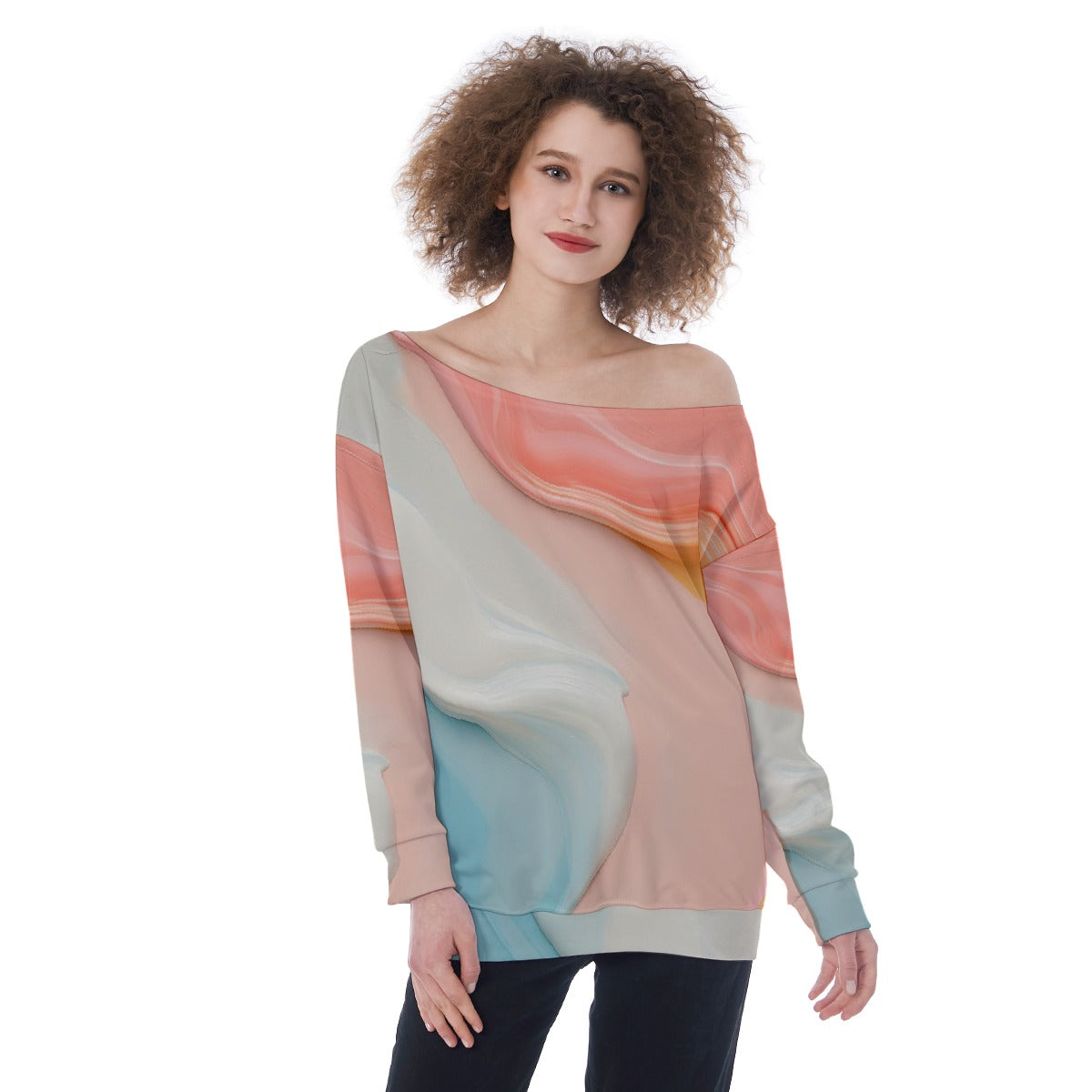 All-Over Print Oversized Women's Off-Shoulder Sweatshirt
