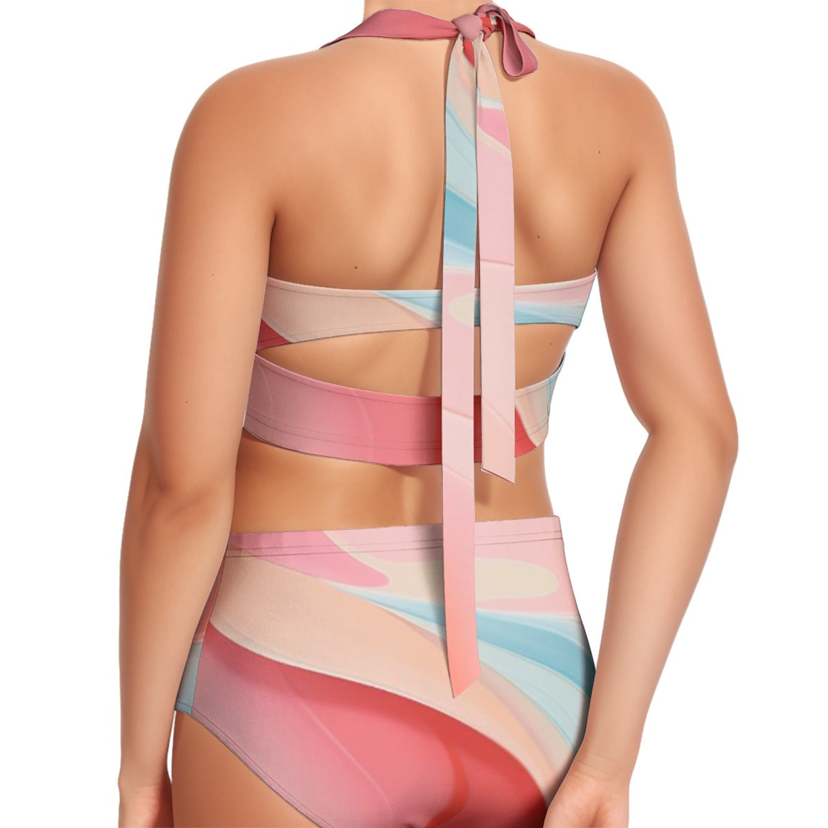 All-Over Print Women's Swimsuit Set With Halter