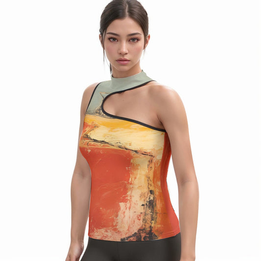 All-Over Print Women's Halter Sleeveless Asymmetrical Tank Top