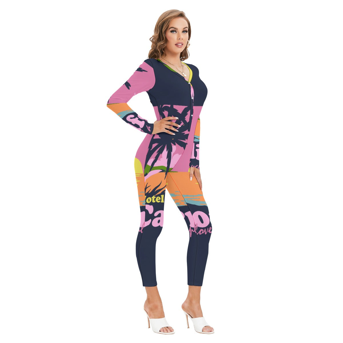 All-Over Print Women's Plunging Neck Jumpsuit