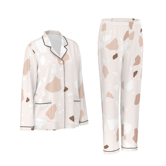 All-Over Print Women's Long Sleeve Pajama Set With Black Contrast Piping