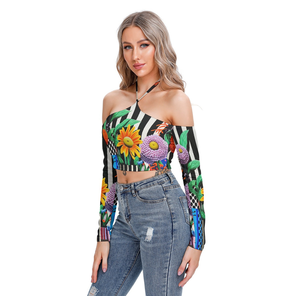 All-Over Print Women's Halter Lace-up Top