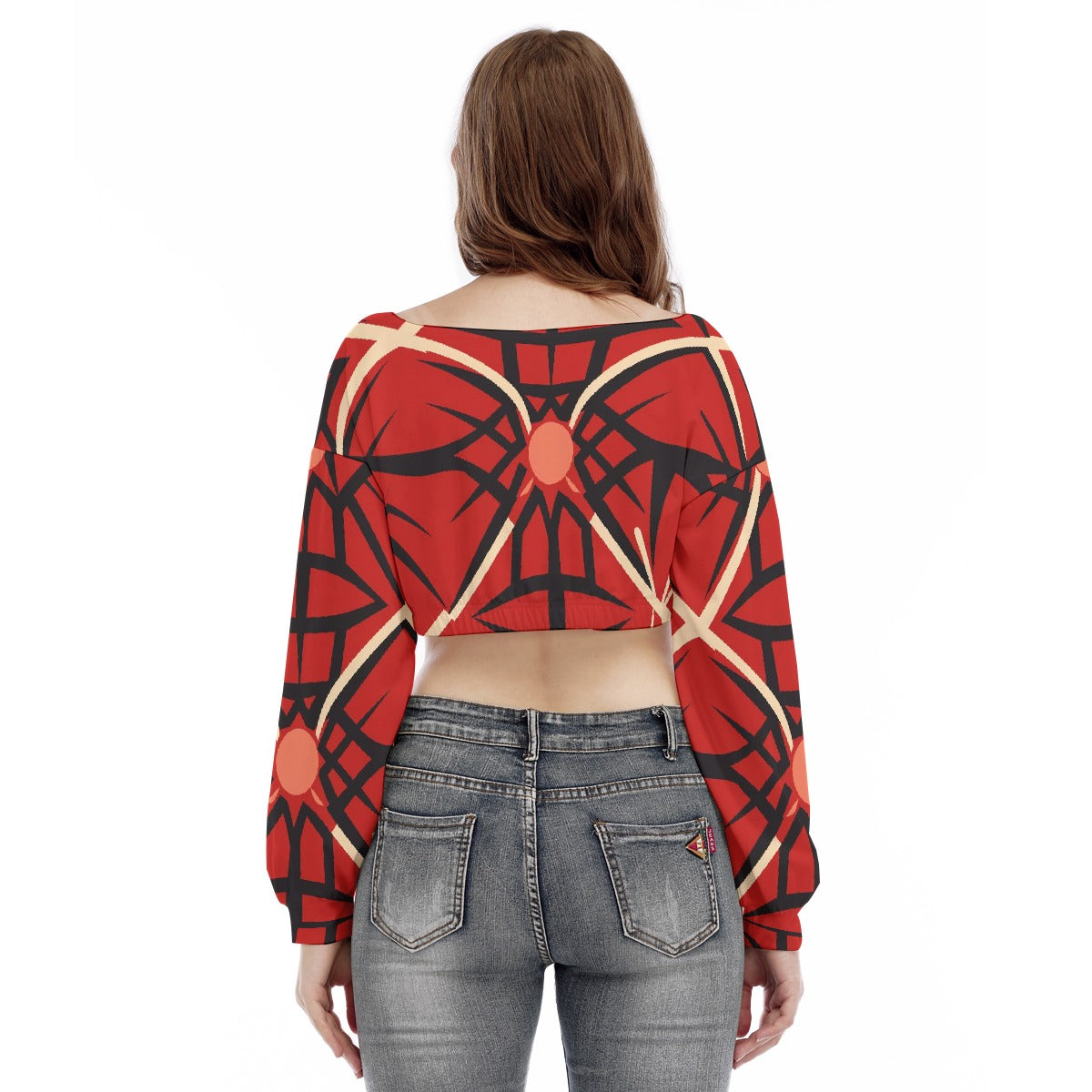 All-Over Print Women's V-neck Long Sleeve Cropped Sweatshirt