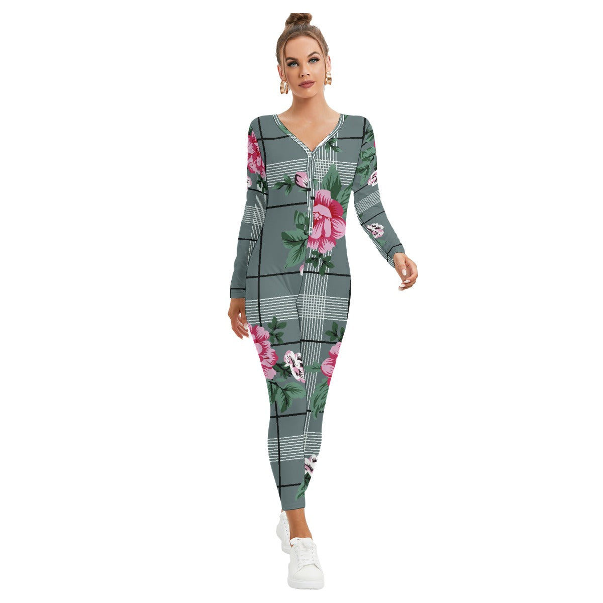 All-Over Print Women's Plunging Neck Jumpsuit