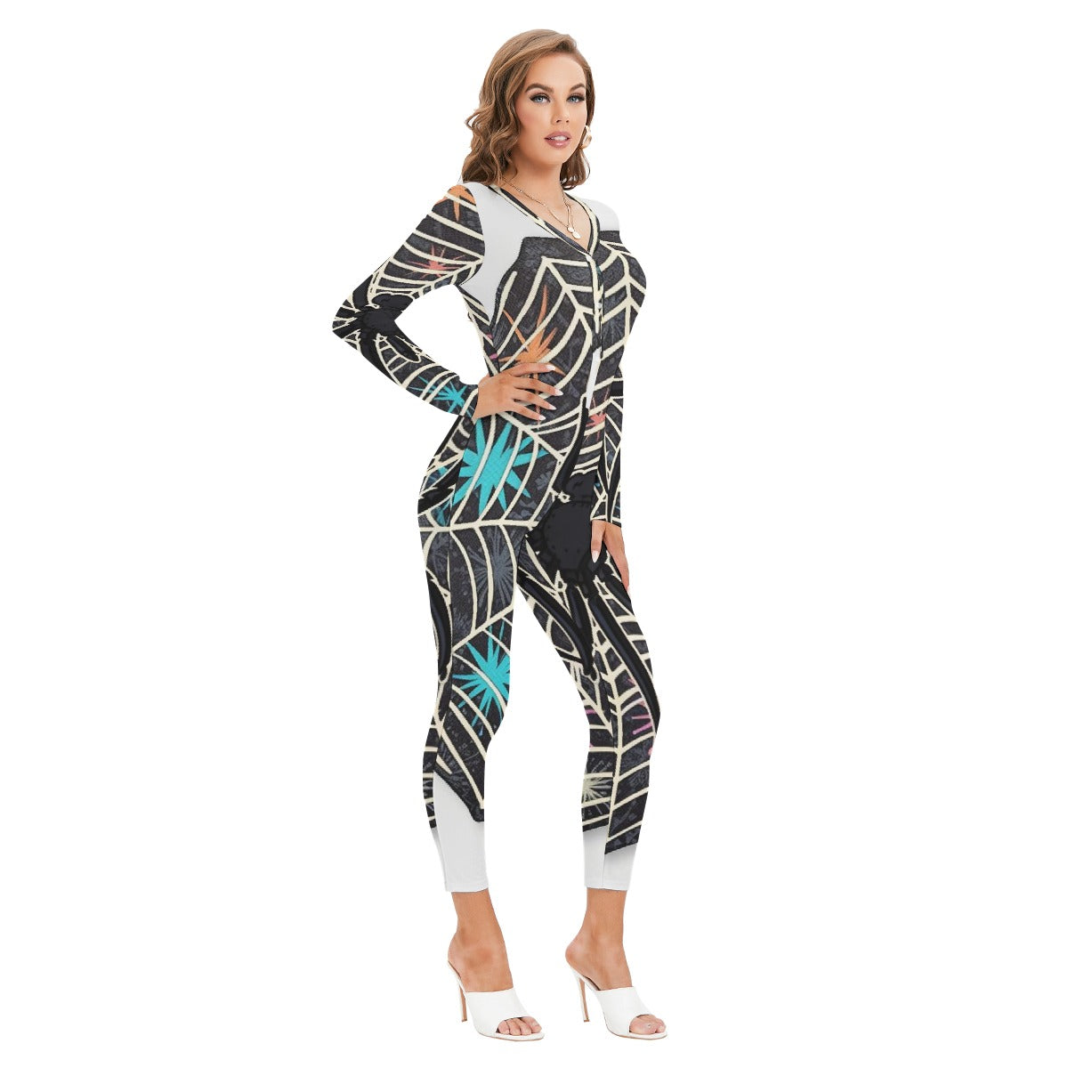 All-Over Print Women's Plunging Neck Jumpsuit