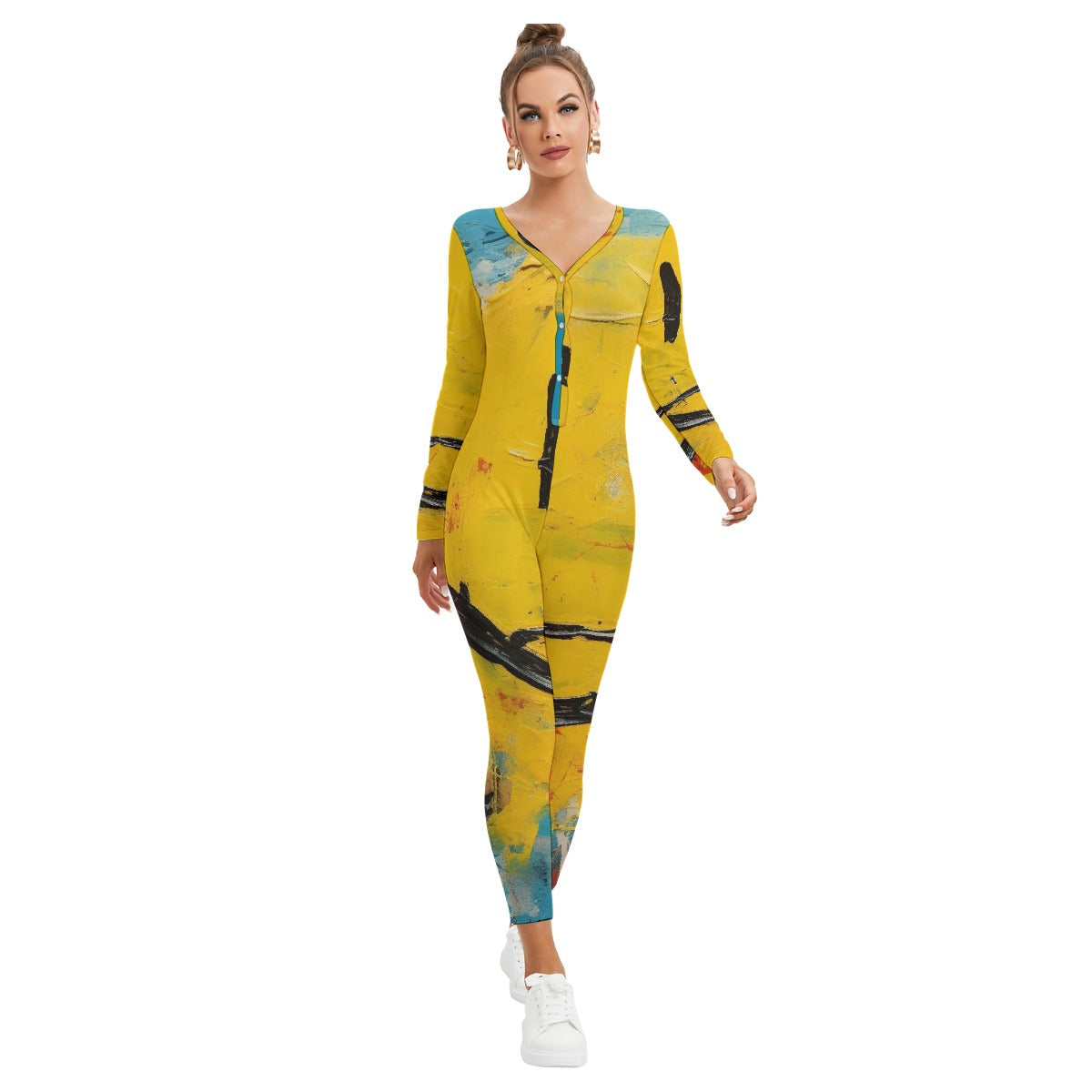 All-Over Print Women's Plunging Neck Jumpsuit