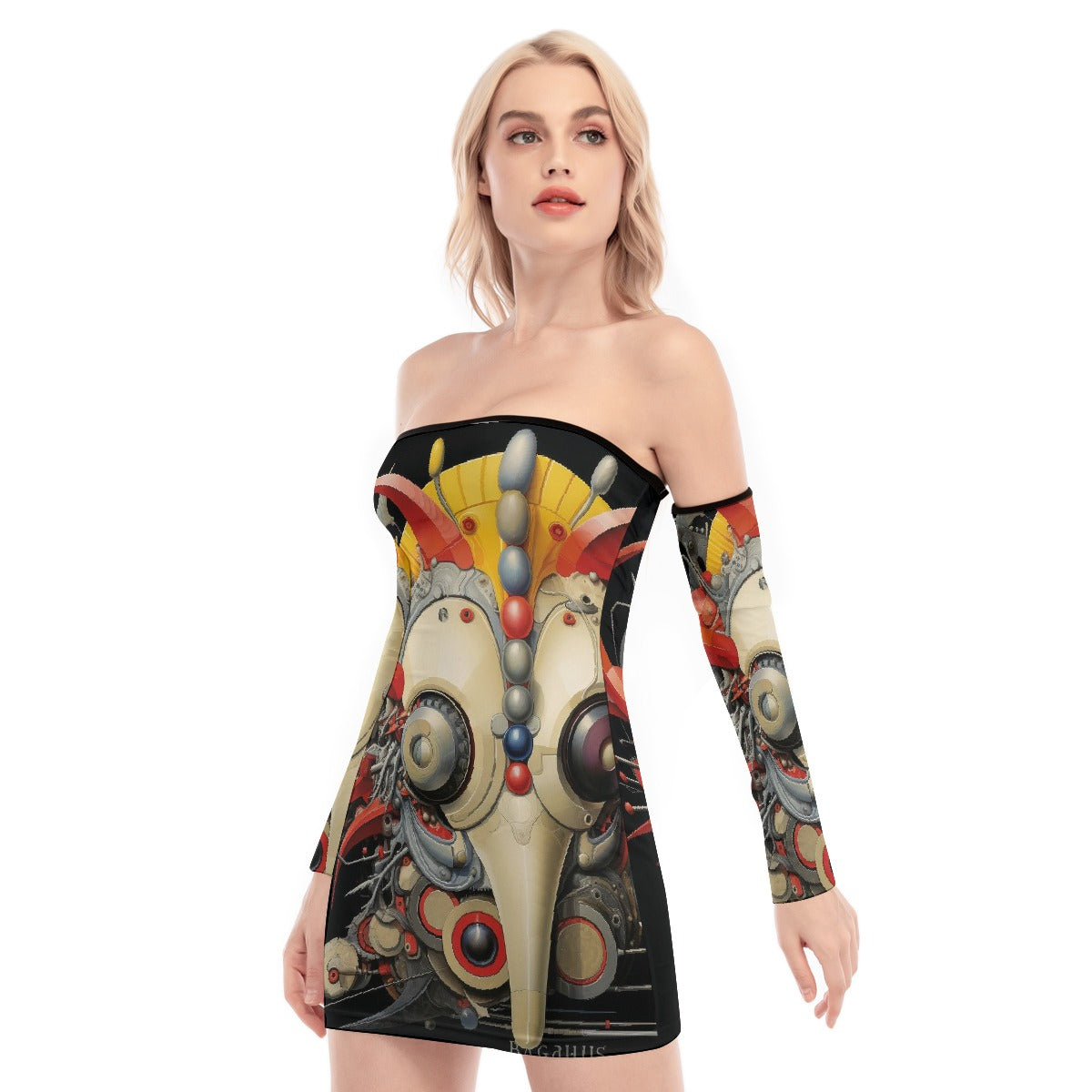 All-Over Print Women's Off-shoulder Back Lace-up Dress