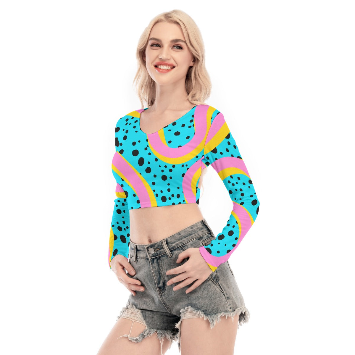 All-Over Print Women's Back Hollow T-shirt With Strap