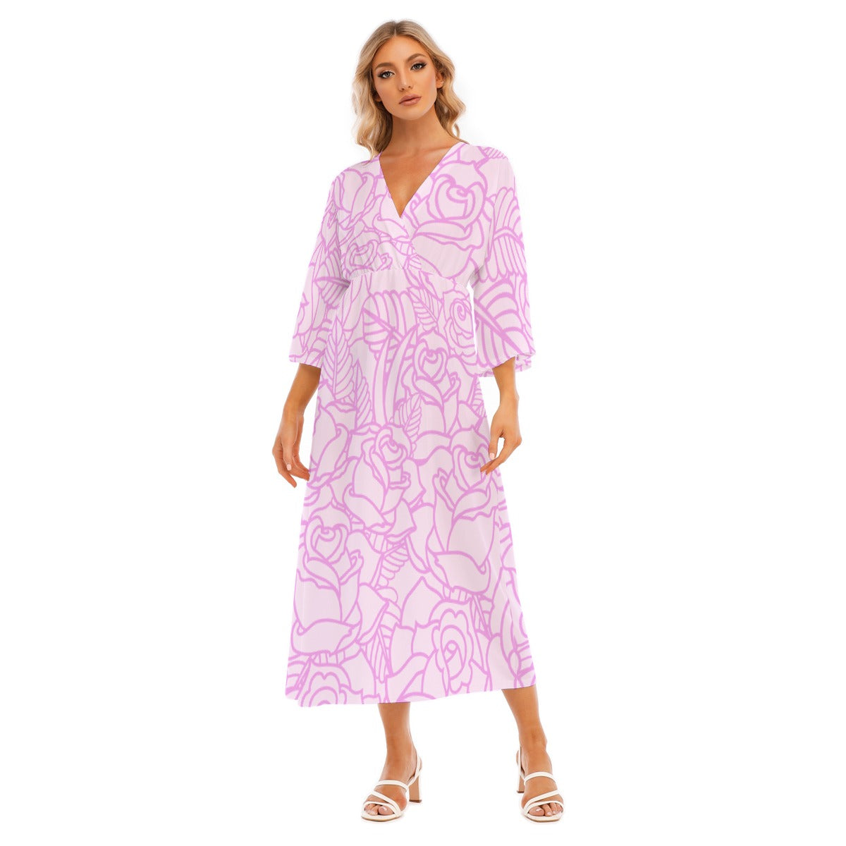 All-Over Print Women's Mid-Sleeve Long Dress