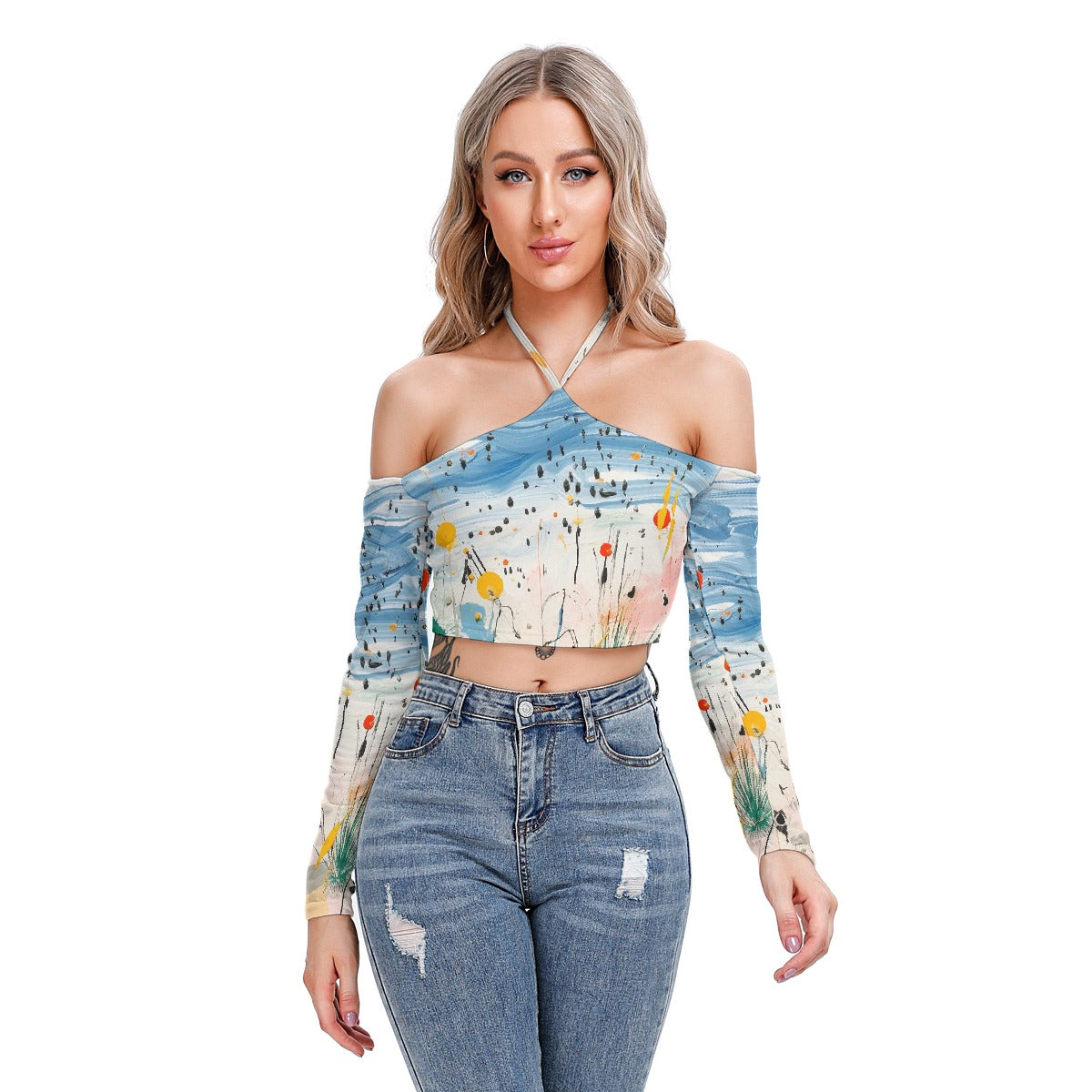 All-Over Print Women's Halter Lace-up Top