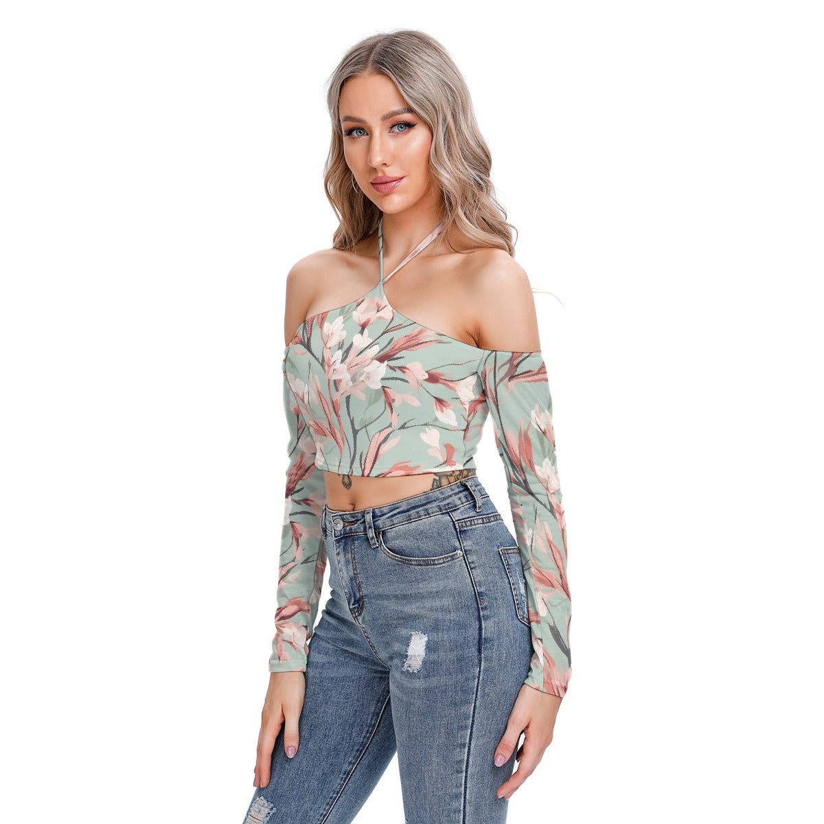 All-Over Print Women's Halter Lace-up Top