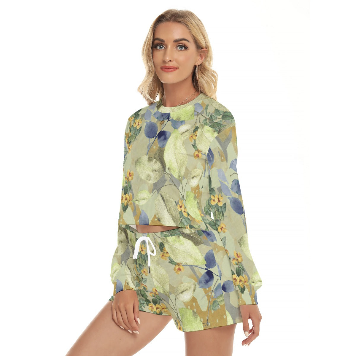 All-Over Print Women's Short Sweatshirt And Pants Suit