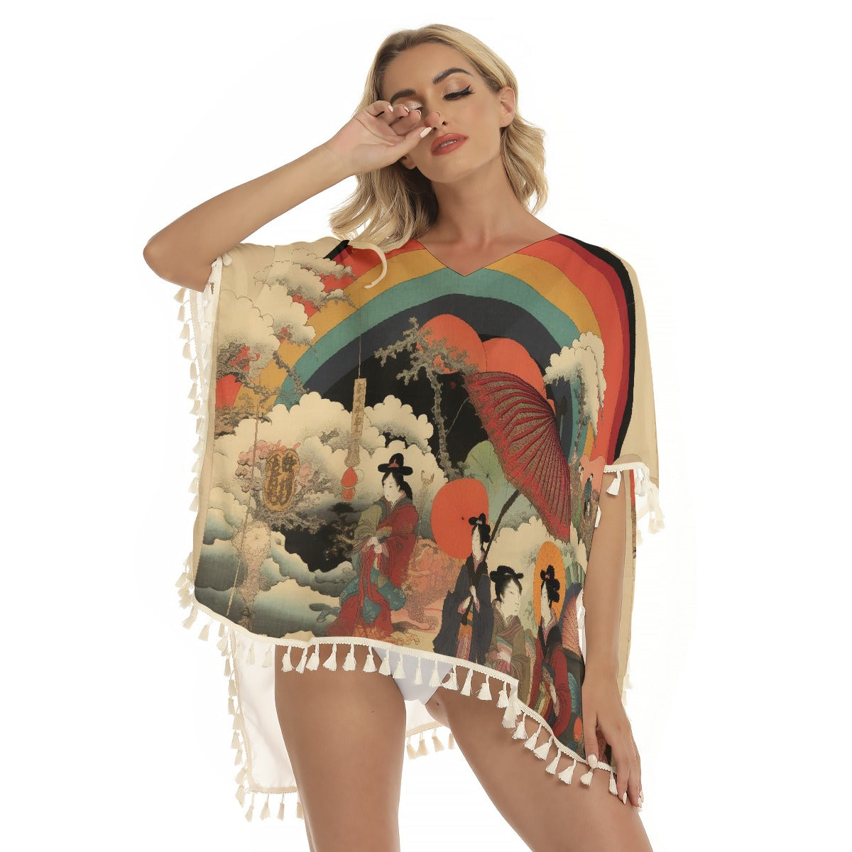 All-Over Print Women's Square Fringed Shawl