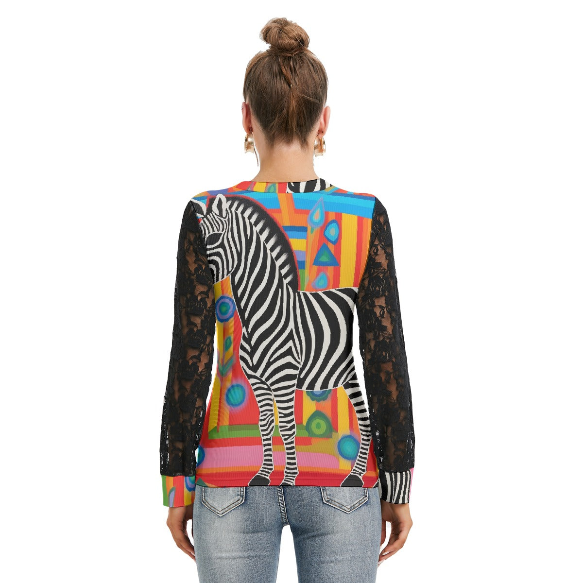 All-Over Print Women's T-shirt And Sleeve With Black Lace