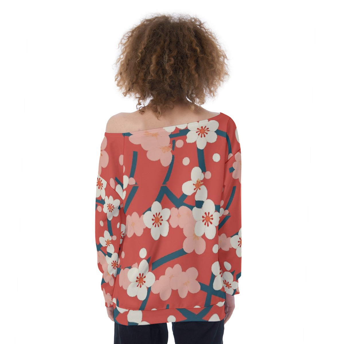 All-Over Print Oversized Women's Off-Shoulder Sweatshirt