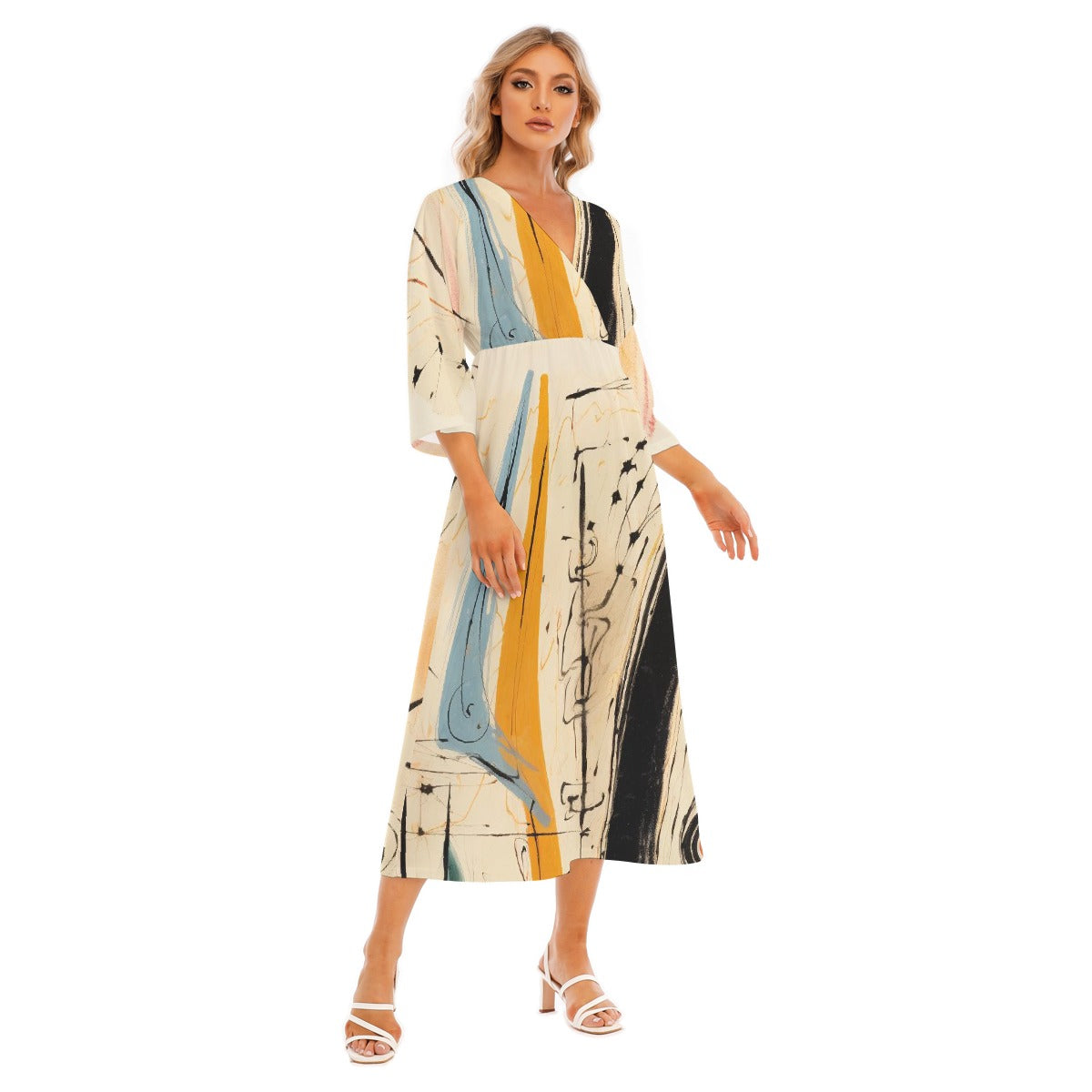 All-Over Print Women's Mid-Sleeve Long Dress