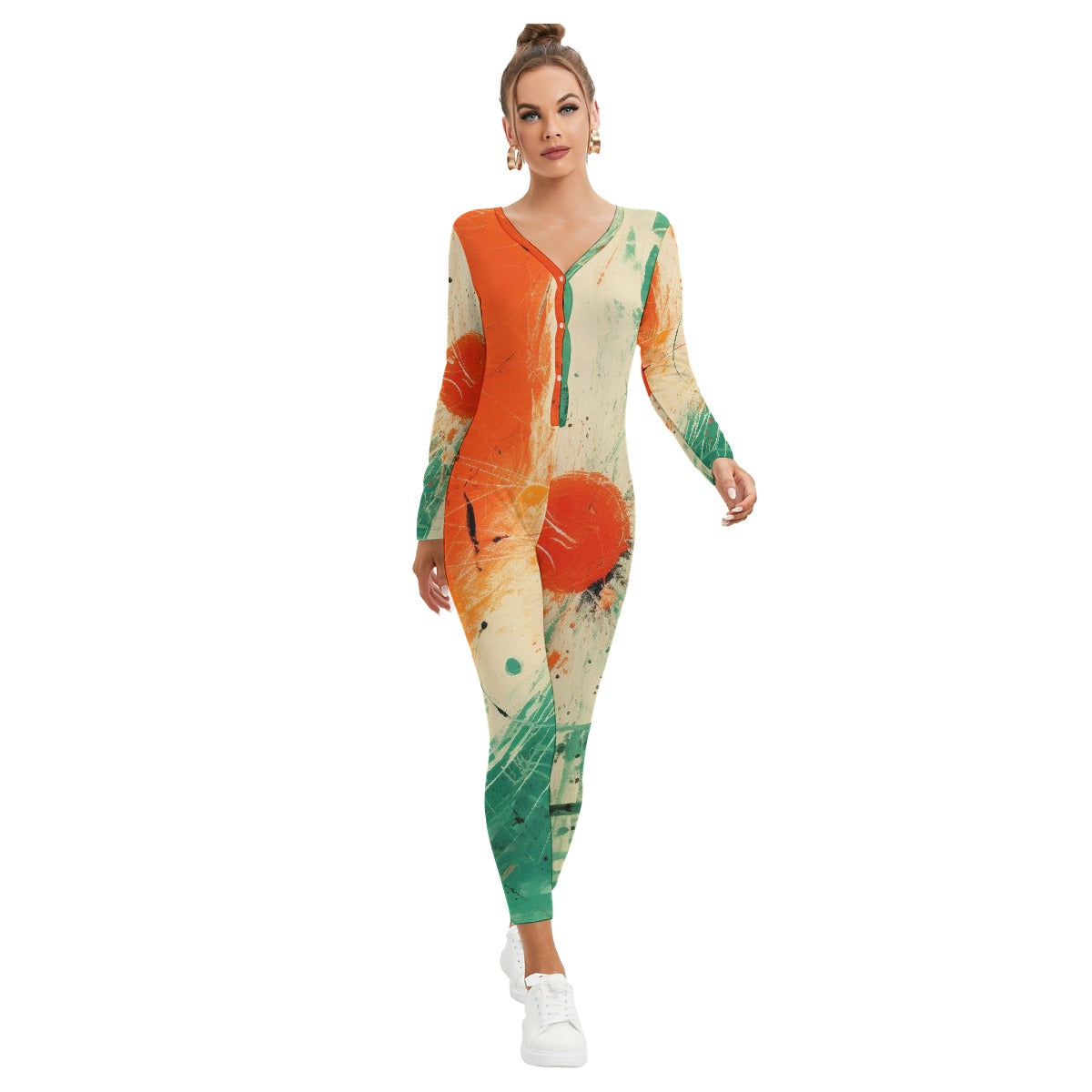 All-Over Print Women's Plunging Neck Jumpsuit