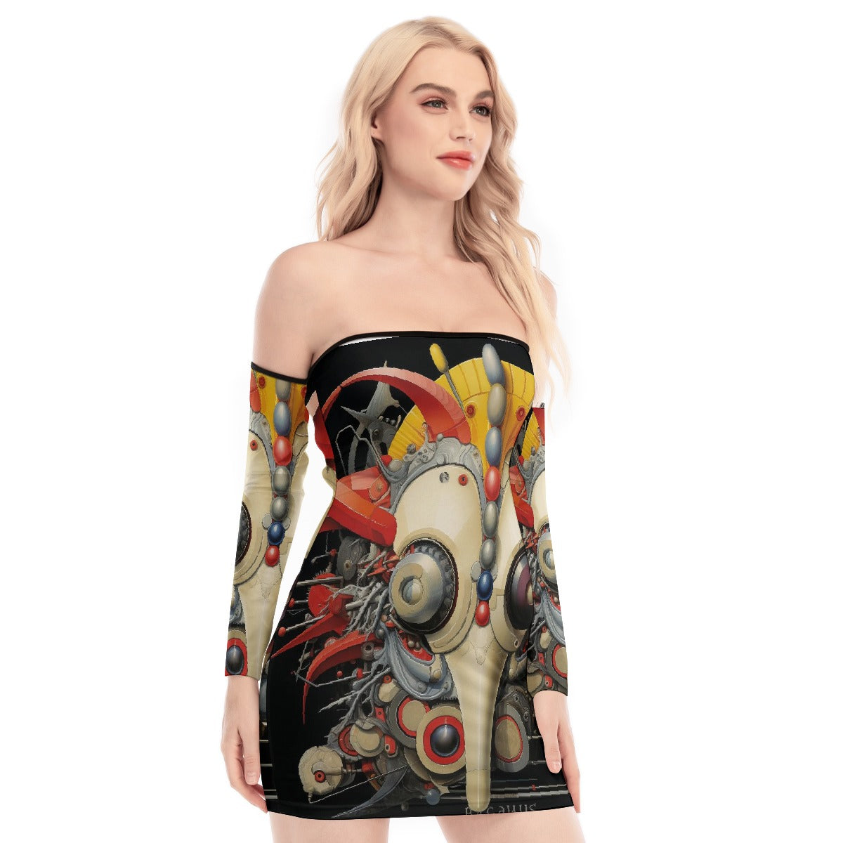 All-Over Print Women's Off-shoulder Back Lace-up Dress