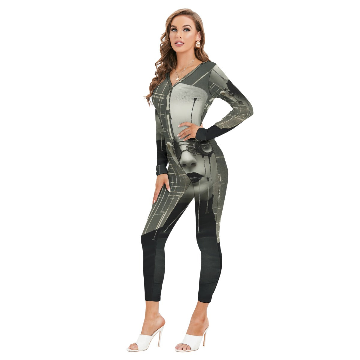 All-Over Print Women's Plunging Neck Jumpsuit