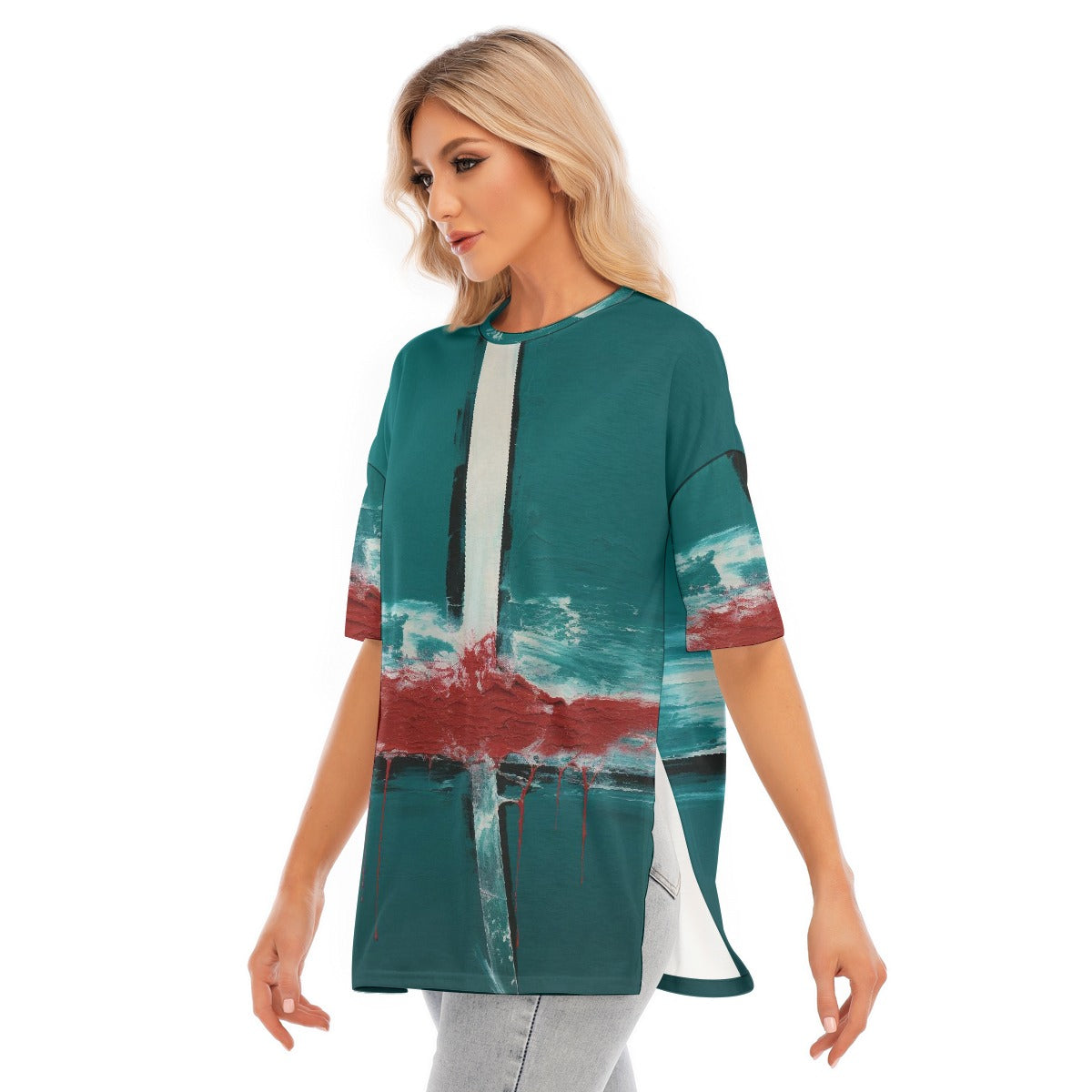 All-Over Print Women's Short Sleeves T-shirt With Hem Split
