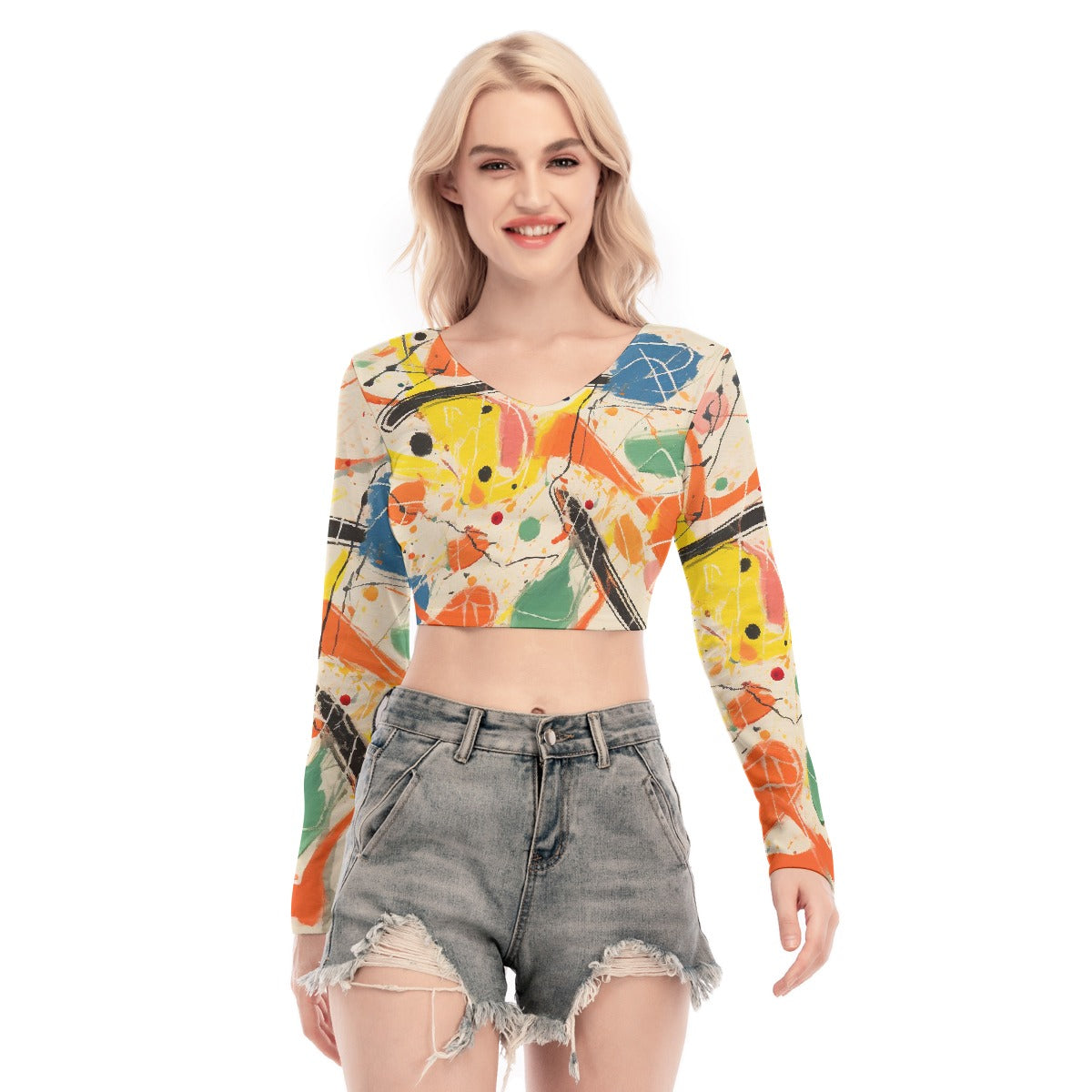 All-Over Print Women's Back Hollow T-shirt With Strap