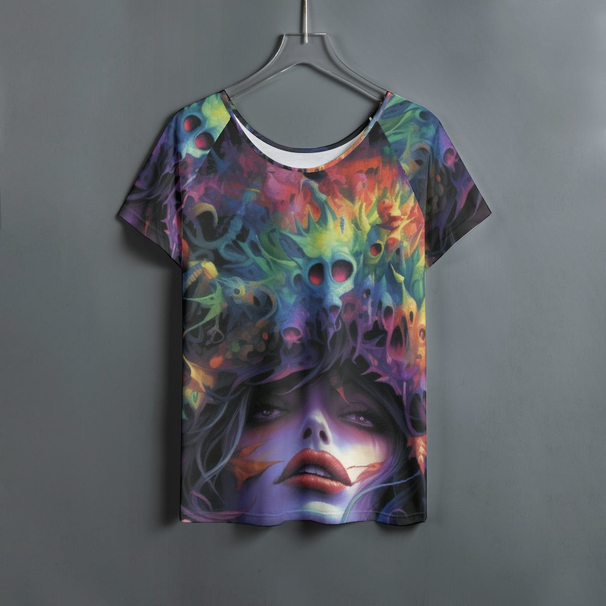 All-Over Print Women's Round Neck T-shirt With Raglan Sleeve