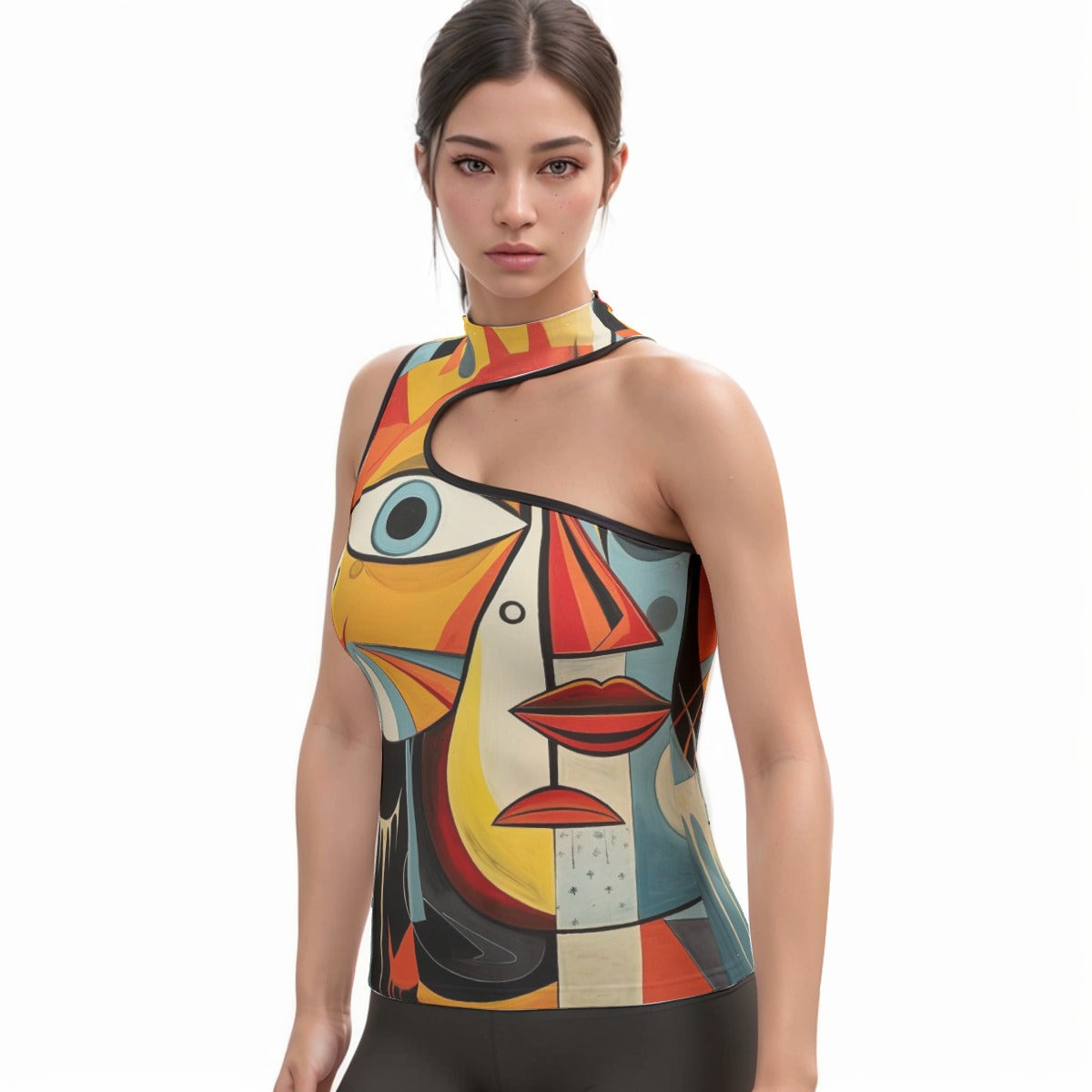 All-Over Print Women's Halter Sleeveless Asymmetrical Tank Top