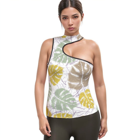 All-Over Print Women's Halter Sleeveless Asymmetrical Tank Top