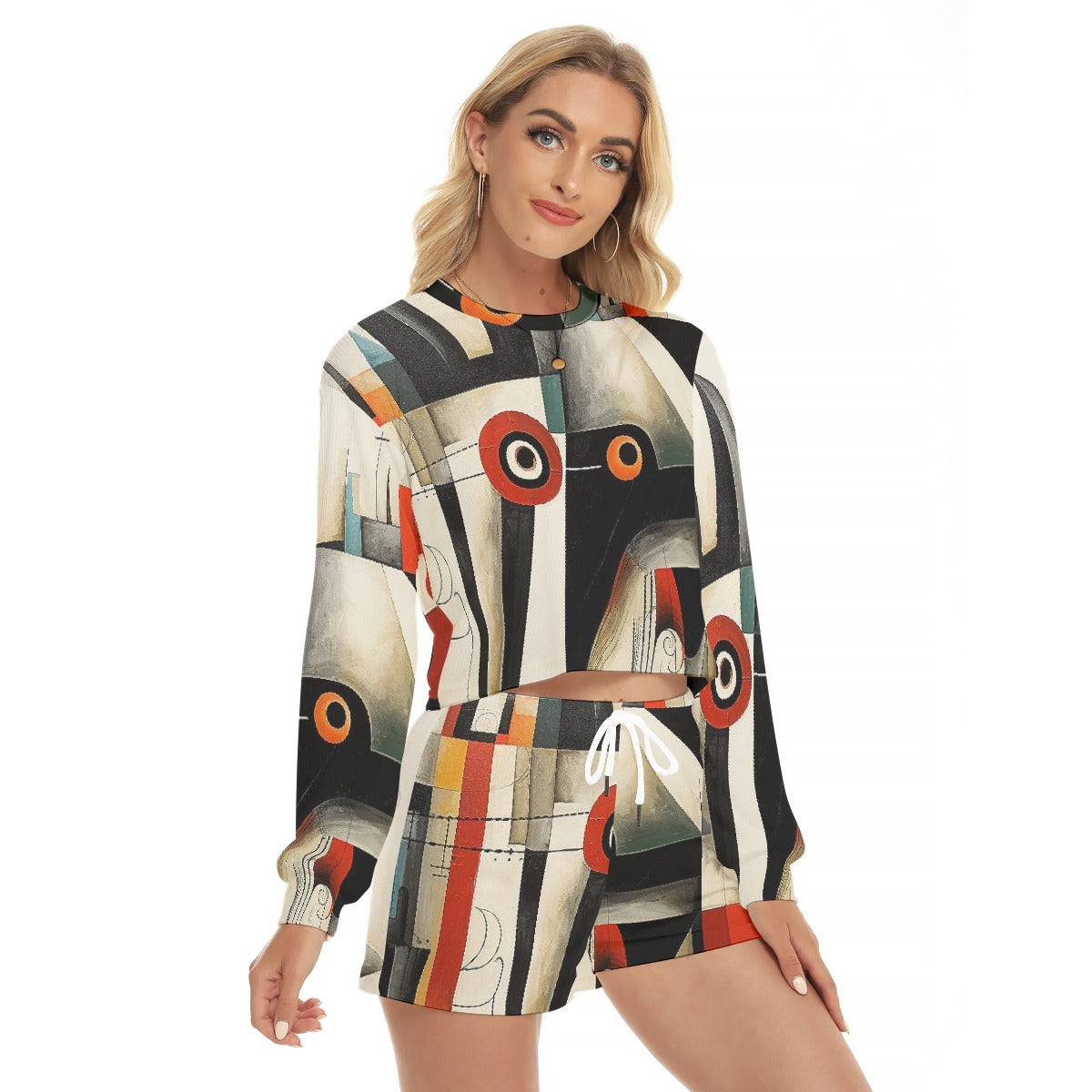 All-Over Print Women's Short Sweatshirt And Pants Suit