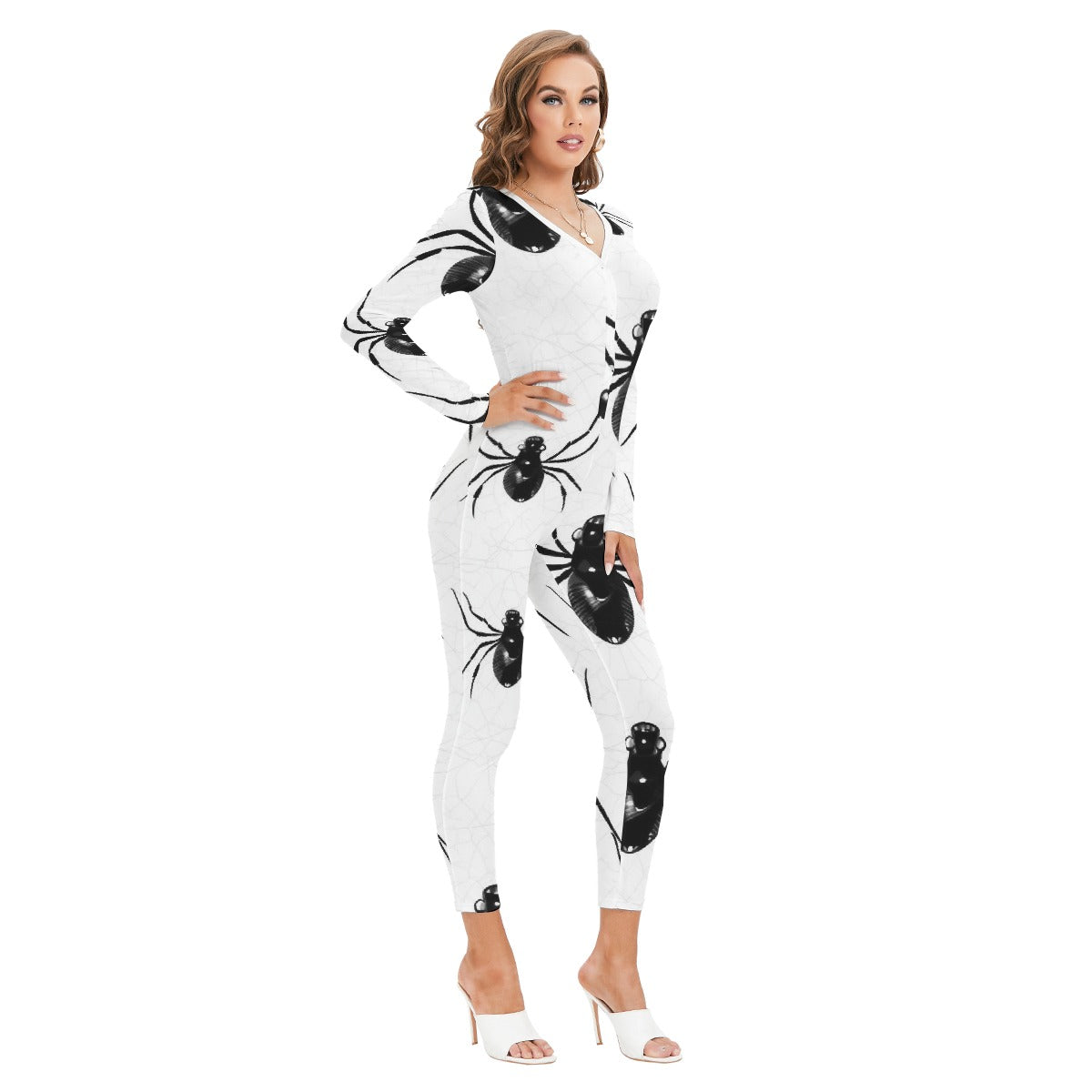 All-Over Print Women's Plunging Neck Jumpsuit