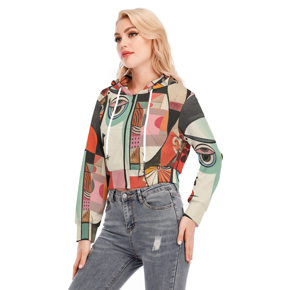 All-Over Print Women's Crop Top Hoodie With Zipper Closure