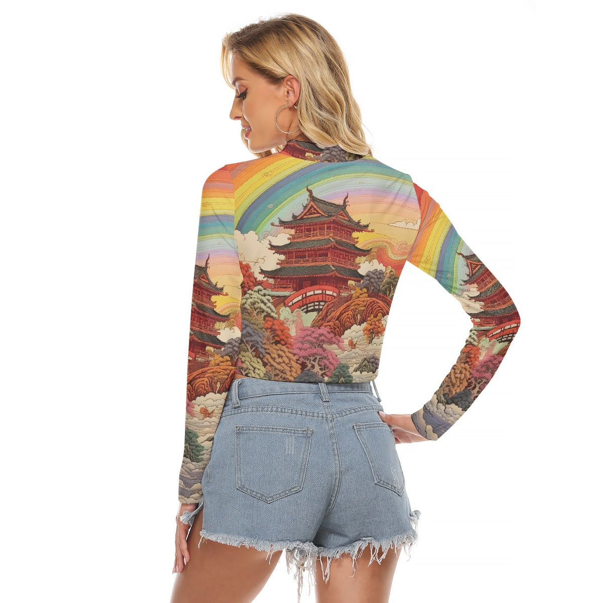 All-Over Print Women's Hollow Chest Keyhole Tight Crop Top