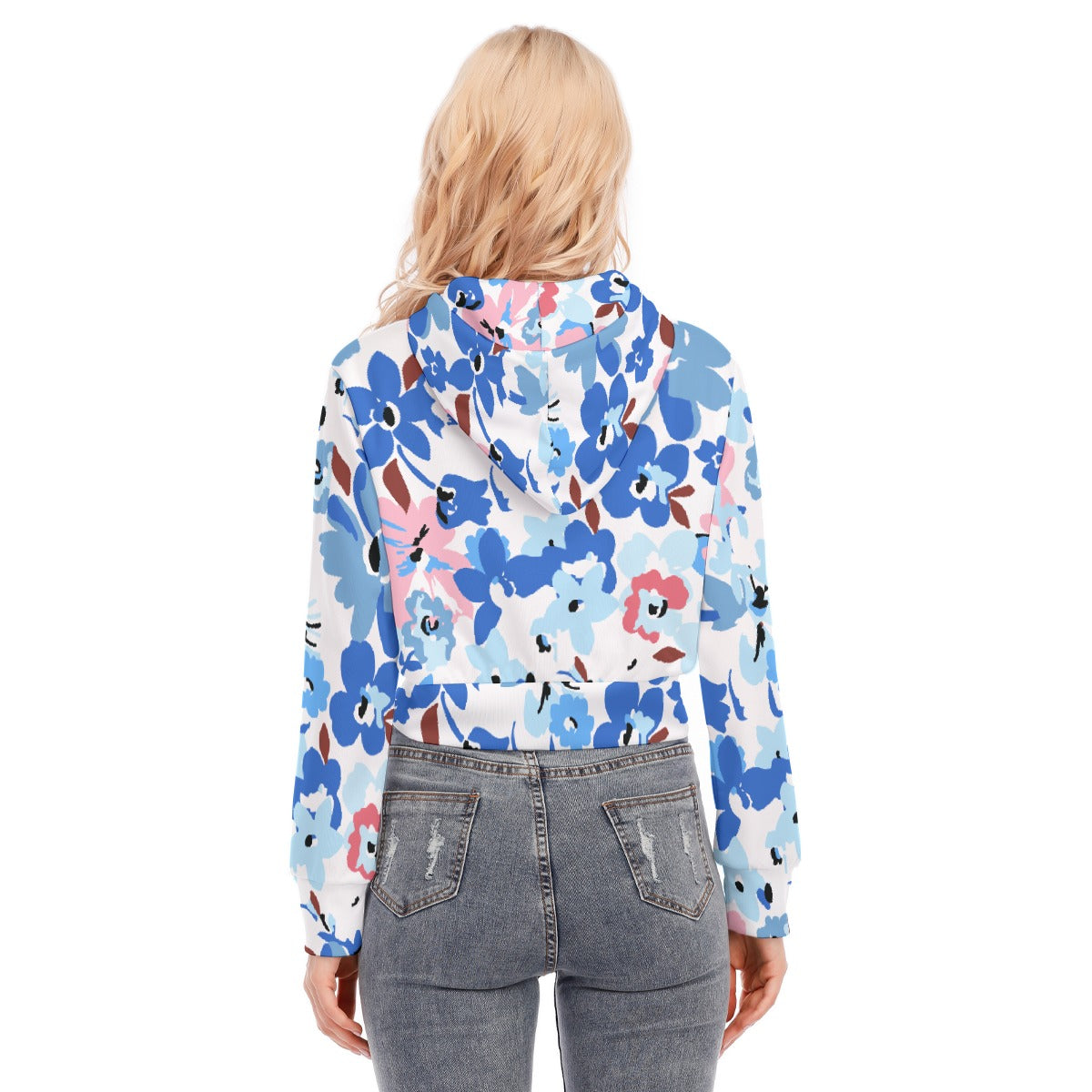 All-Over Print Women's Crop Top Hoodie With Zipper Closure