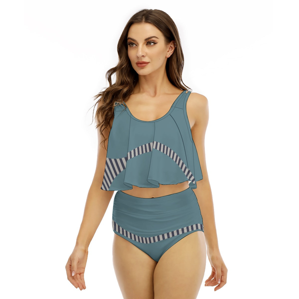 All-Over Print Women's Ruffled Vest Bikini Swimsuit