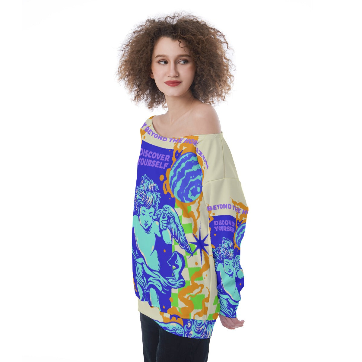 All-Over Print Oversized Women's Off-Shoulder Sweatshirt