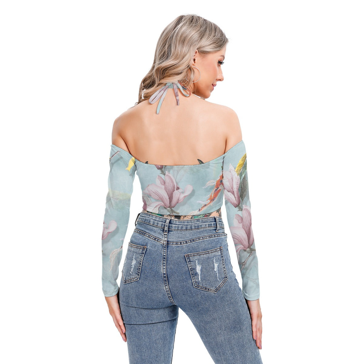 All-Over Print Women's Halter Lace-up Top