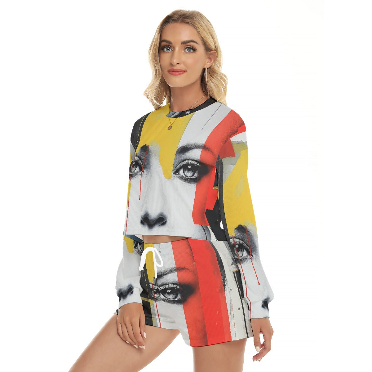 All-Over Print Women's Short Sweatshirt And Pants Suit