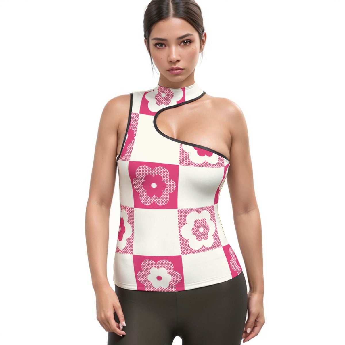 All-Over Print Women's Halter Sleeveless Asymmetrical Tank Top