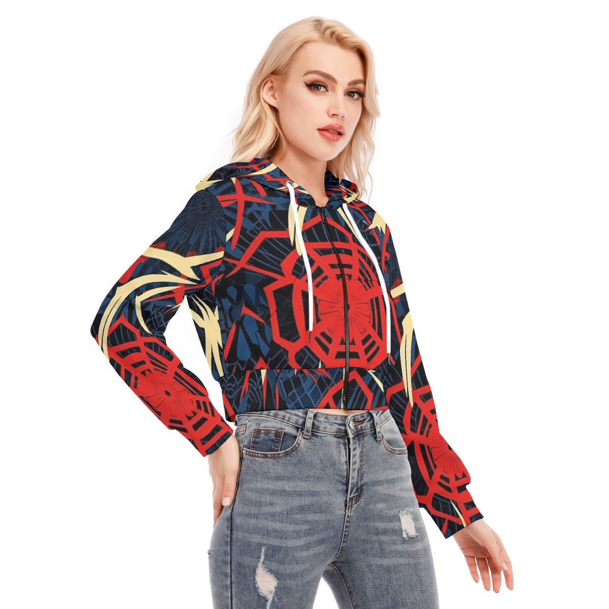 All-Over Print Women's Crop Top Hoodie With Zipper Closure
