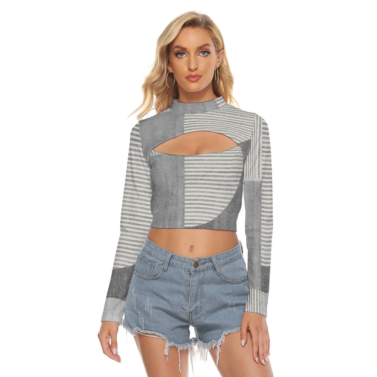 All-Over Print Women's Hollow Chest Keyhole Tight Crop Top